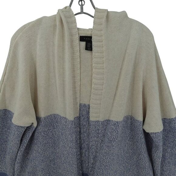 Tahari XL Blue Cream Colorblock Hooded Cardigan - Picture 4 of 13